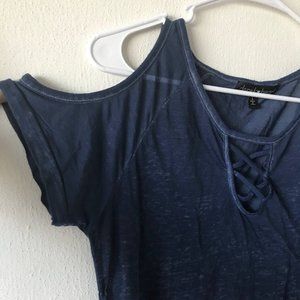 Blue top with shoulder cut outs